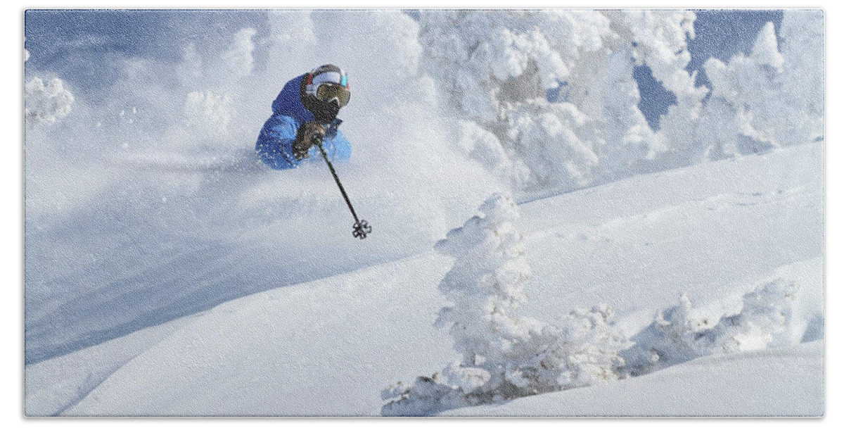 Utah Beach Towel featuring the photograph Deep Powder Skier - Snowbird, Utah by Brett Pelletier