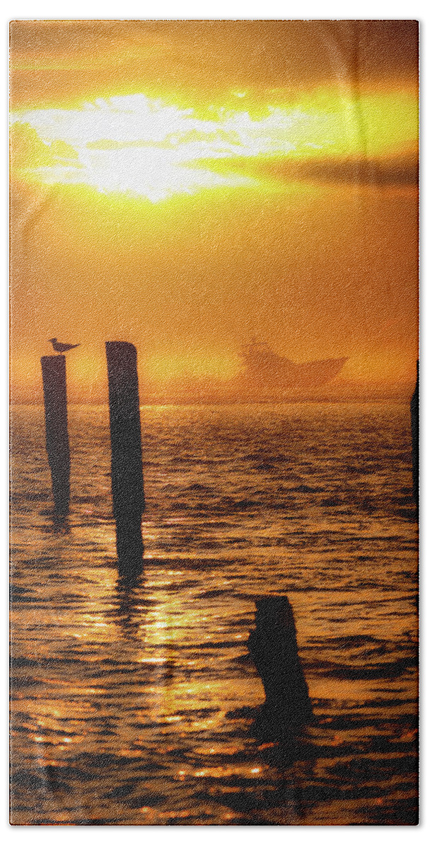 North Carolina Beach Towel featuring the photograph Deep Sea Fishing at Sunrise by Dan Carmichael