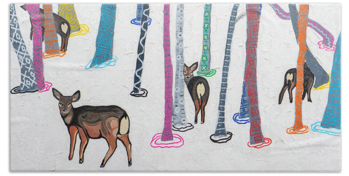 Deer Beach Towel featuring the painting Deer Parcel by Artrophy Studios