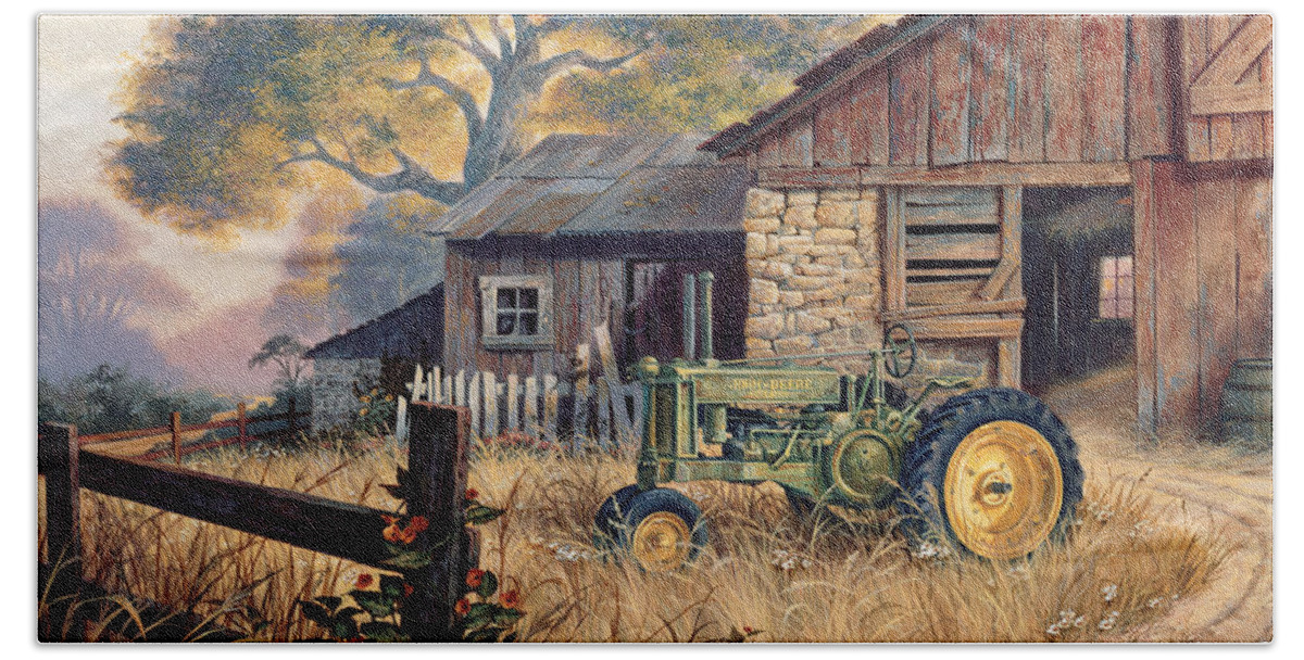 Michael Humphries Beach Towel featuring the painting Deere Country by Michael Humphries