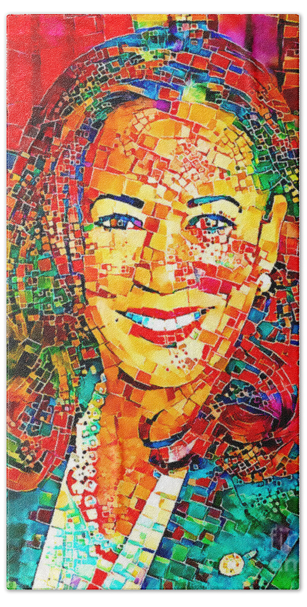 Wingsdomain Beach Towel featuring the photograph Democratic Vice Presidential Nominee Kamala Harris in Contemporary Mosaic 20201015v2 by Wingsdomain Art and Photography