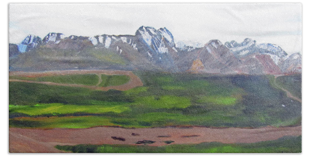 Alaska Beach Towel featuring the painting Denali Park Spring by Linda Feinberg