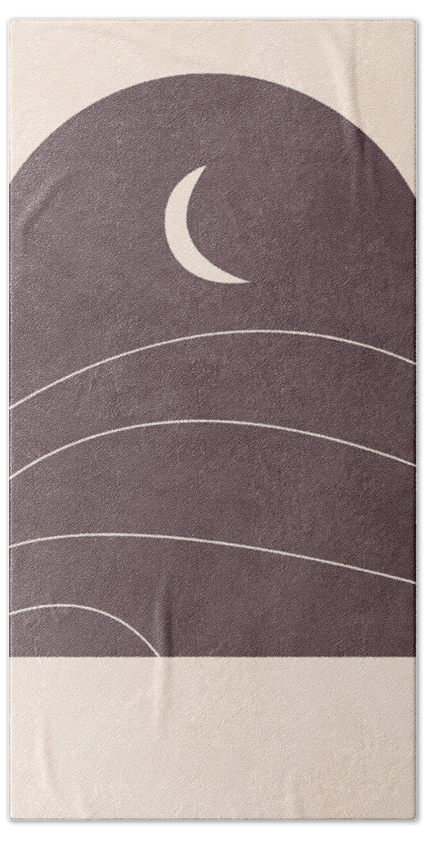 Moon Beach Towel featuring the mixed media Desert Moon - Brown - A window with a view by Studio Grafiikka