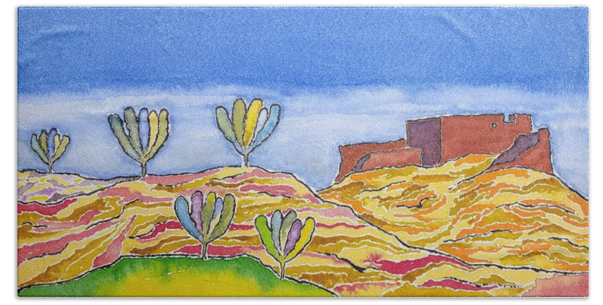 Watercolor Beach Towel featuring the painting Desert Spring by John Klobucher