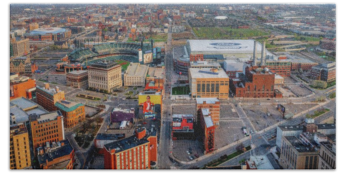 Detroit Beach Towel featuring the photograph Detroit Sports Fields DJI_0529 Comerica Par and Ford Field by Michael Thomas
