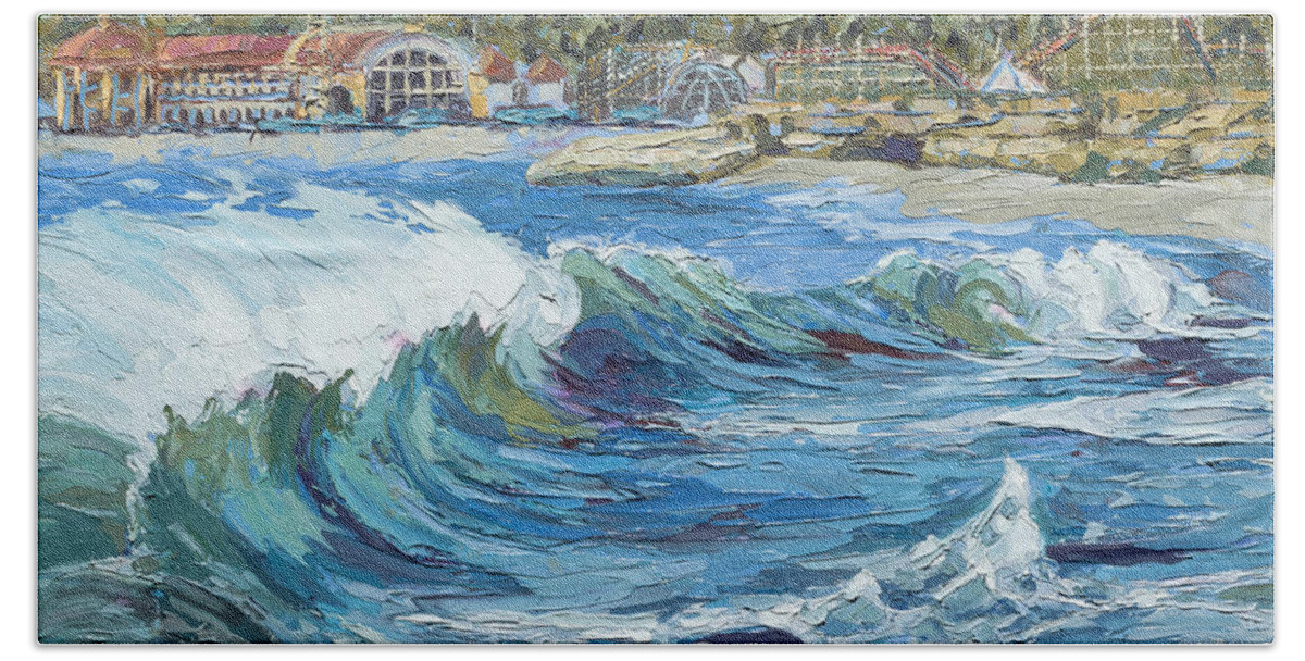 Ocean Beach Towel featuring the painting Devdutt's Wave by PJ Kirk