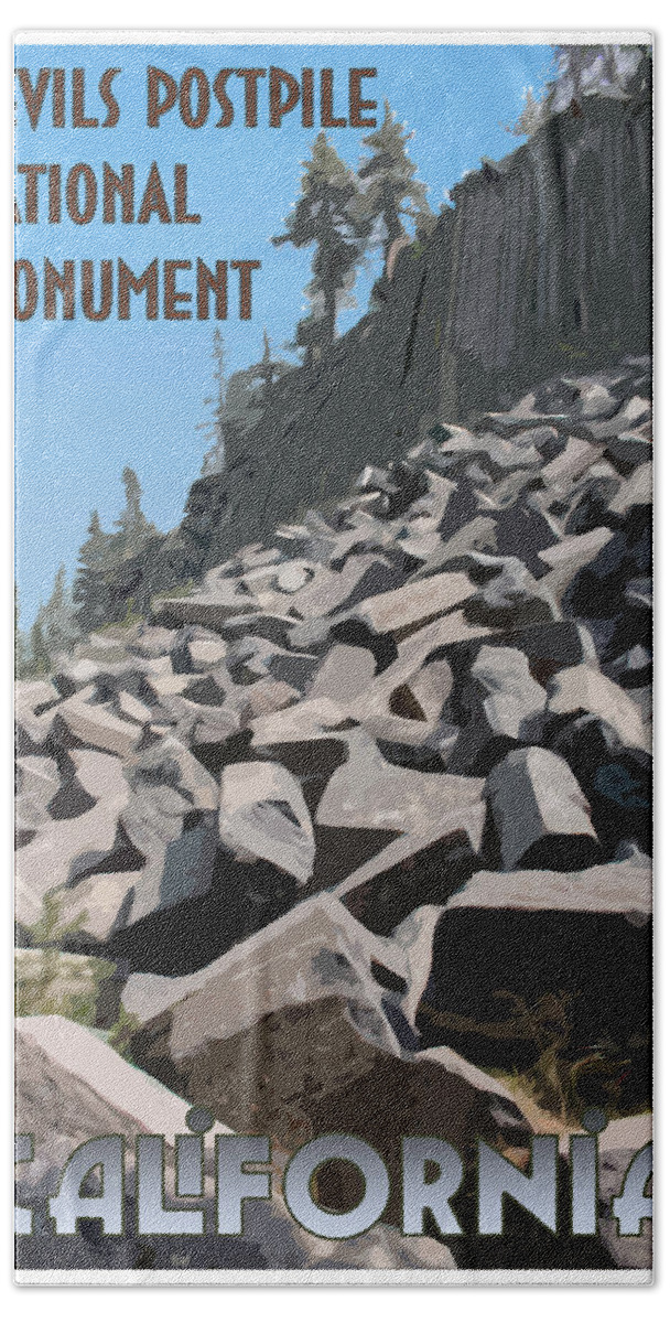 Sierra Nevadas Beach Sheet featuring the digital art Devils Postpile Travel Poster by Kristia Adams