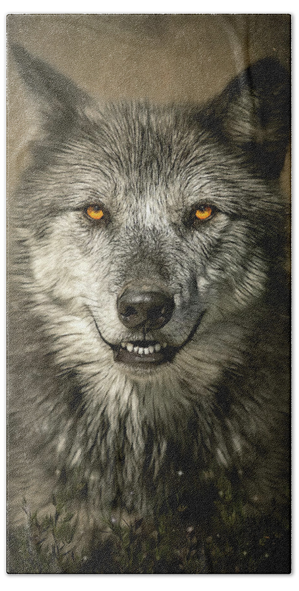 Wolf Beach Towel featuring the digital art Devious by Maggy Pease