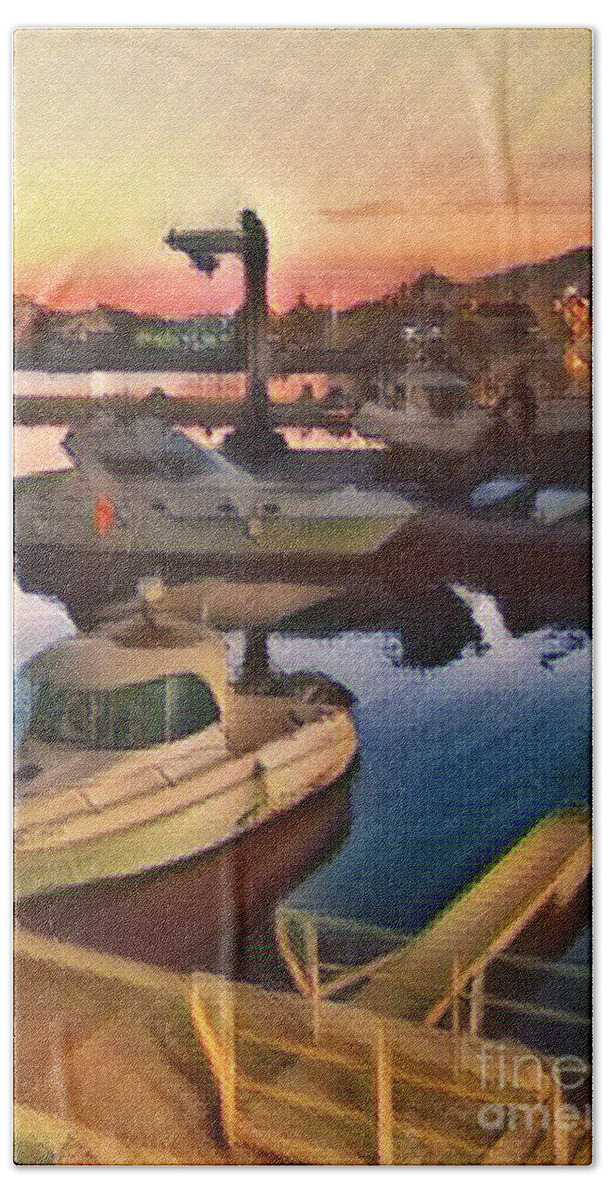 Fineartamerica Beach Towel featuring the digital art Digitail painting boats by Yvonne Padmos
