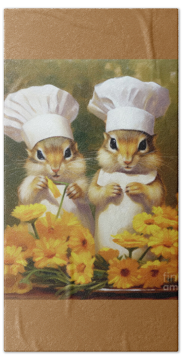 Chipmunk Beach Towel featuring the painting Dining On Daisies by Tina LeCour