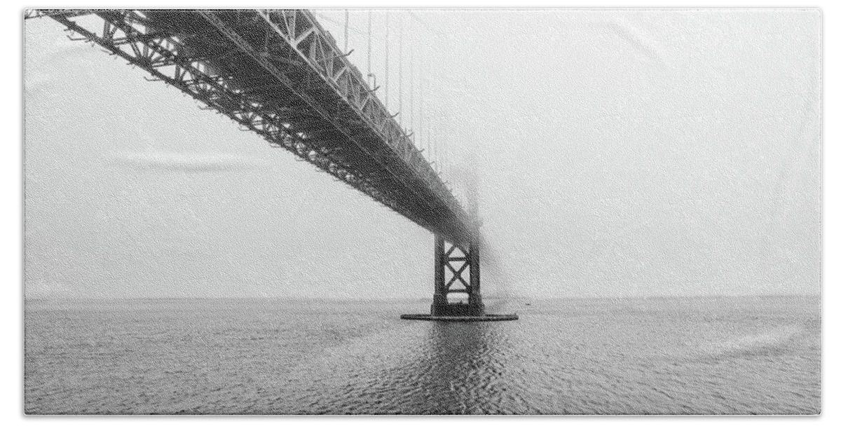 B & W. Beach Towel featuring the photograph Disappearing Golden Gate by Gary Geddes