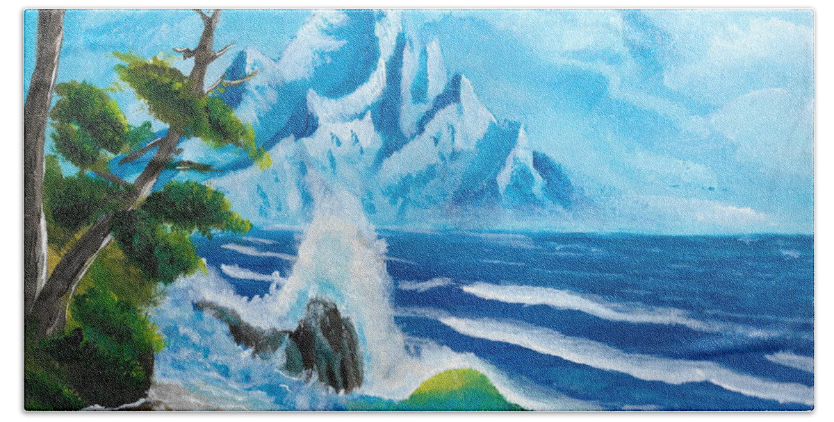 Mountain Beach Towel featuring the painting distant Shores by David Bigelow