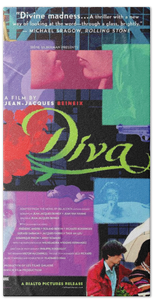 Diva Beach Towel featuring the mixed media ''Diva'', 1981 by Movie World Posters