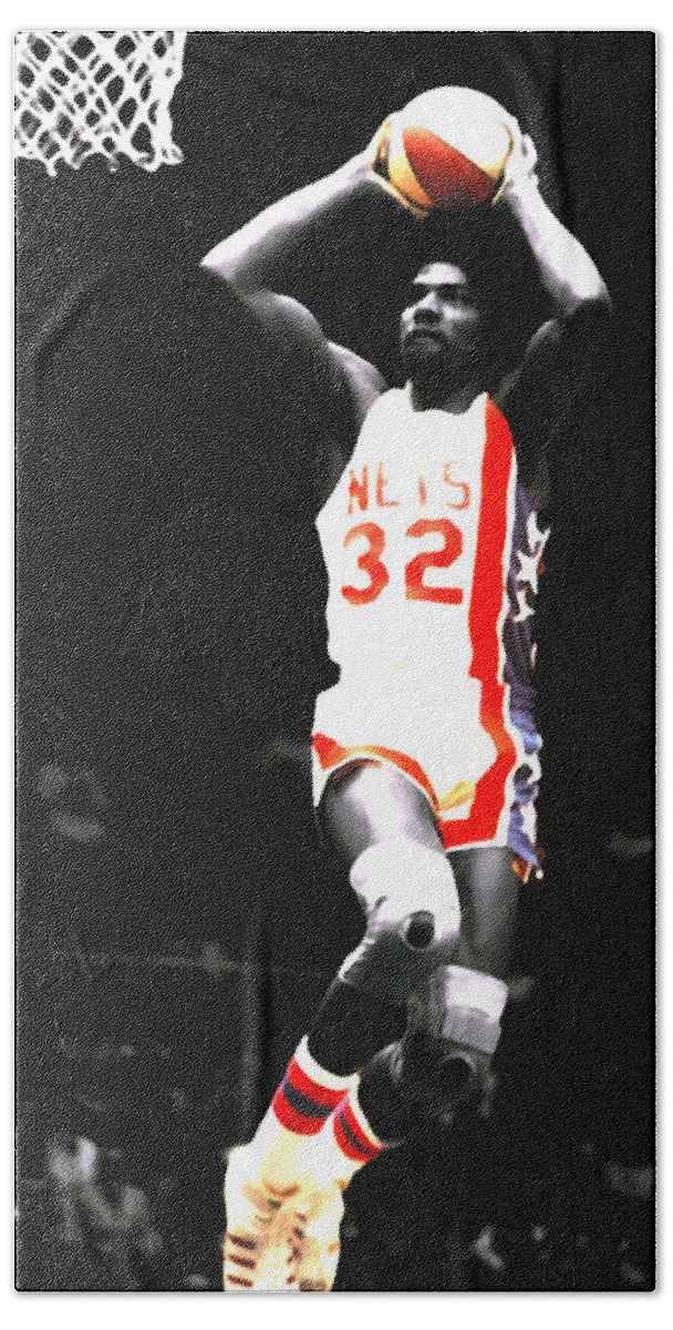 Julius Erving Beach Towel featuring the mixed media Doctor J 32a by Brian Reaves