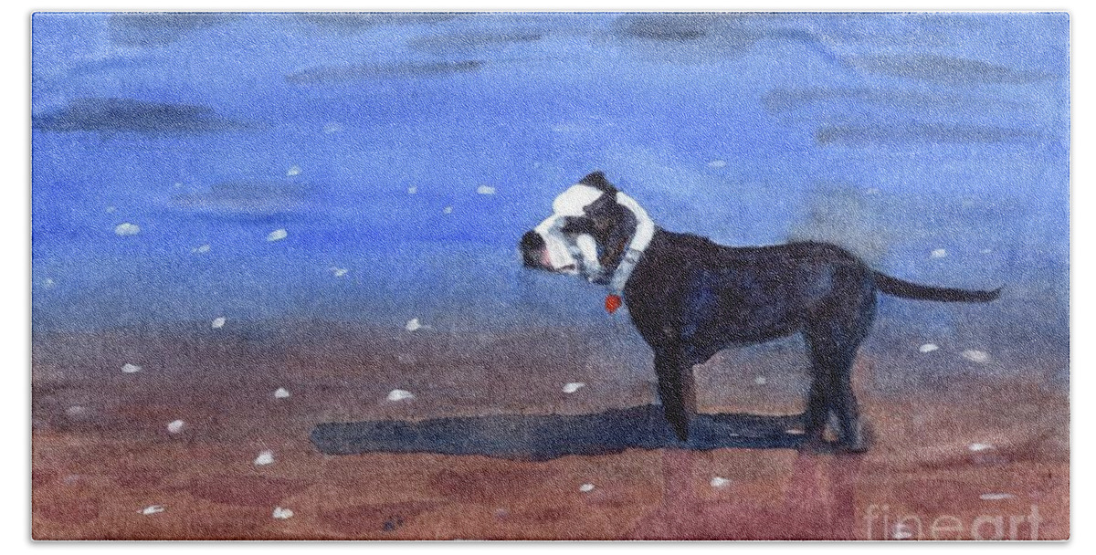 Dog Beach Towel featuring the painting Dog on a Beach by Vicki B Littell
