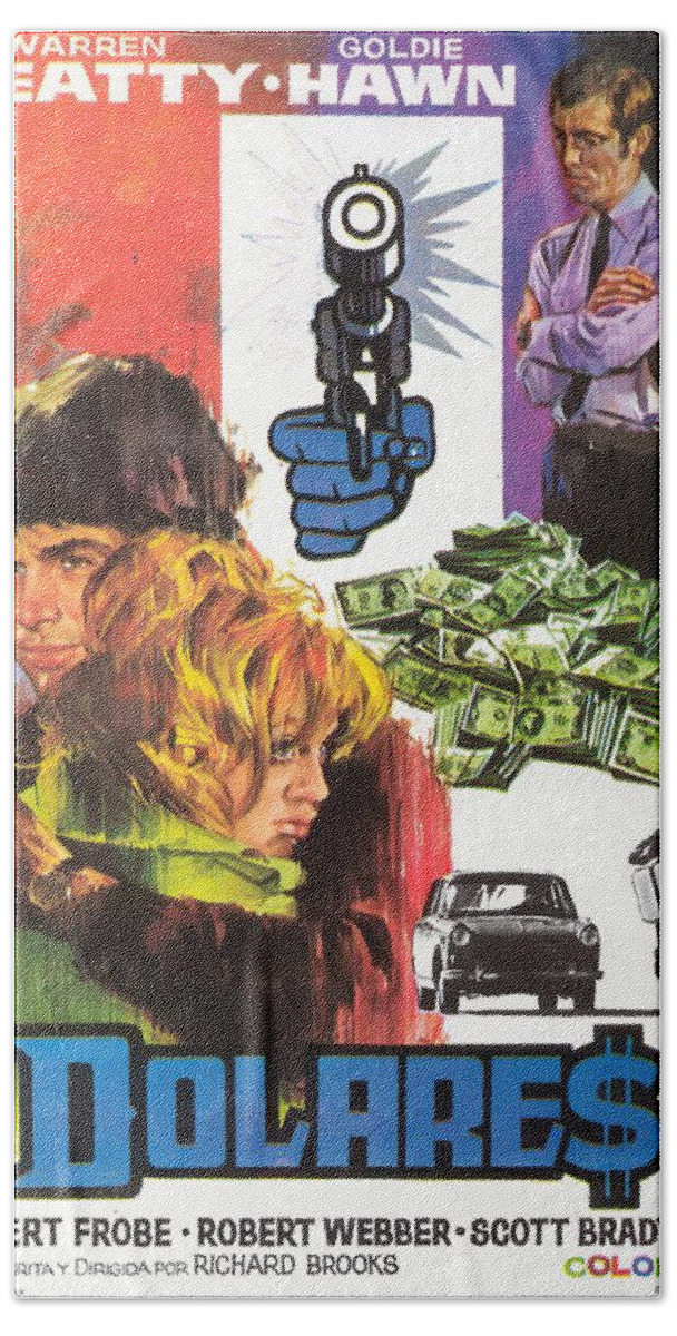 Synopsis Beach Towel featuring the mixed media ''Dollars'', 1971, movie poster, art by Jano by Movie World Posters