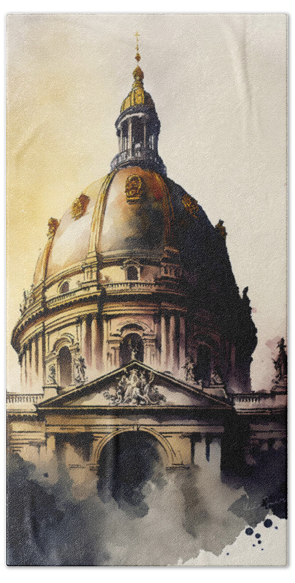 Paris Beach Sheet featuring the painting Dome des Invalides by Kai Saarto