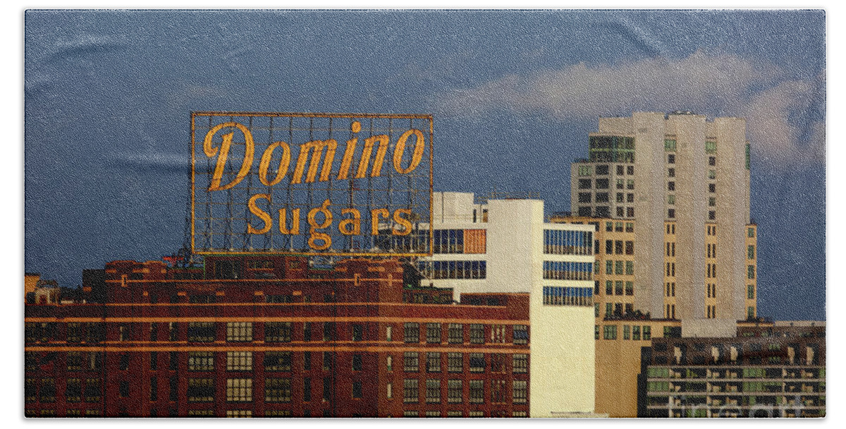 Domino Sugars Beach Towel featuring the photograph Domino Sugars sign Baltimore by James Brunker