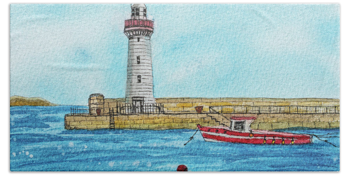 Donaghadee Beach Towel featuring the painting Donaghadee Harbour by Nigel R Bell