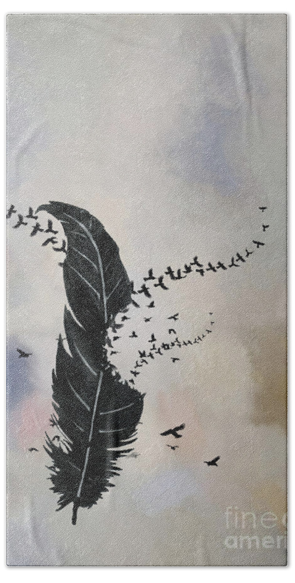 Corvid Beach Sheet featuring the digital art Feather Crows by Jim Hatch