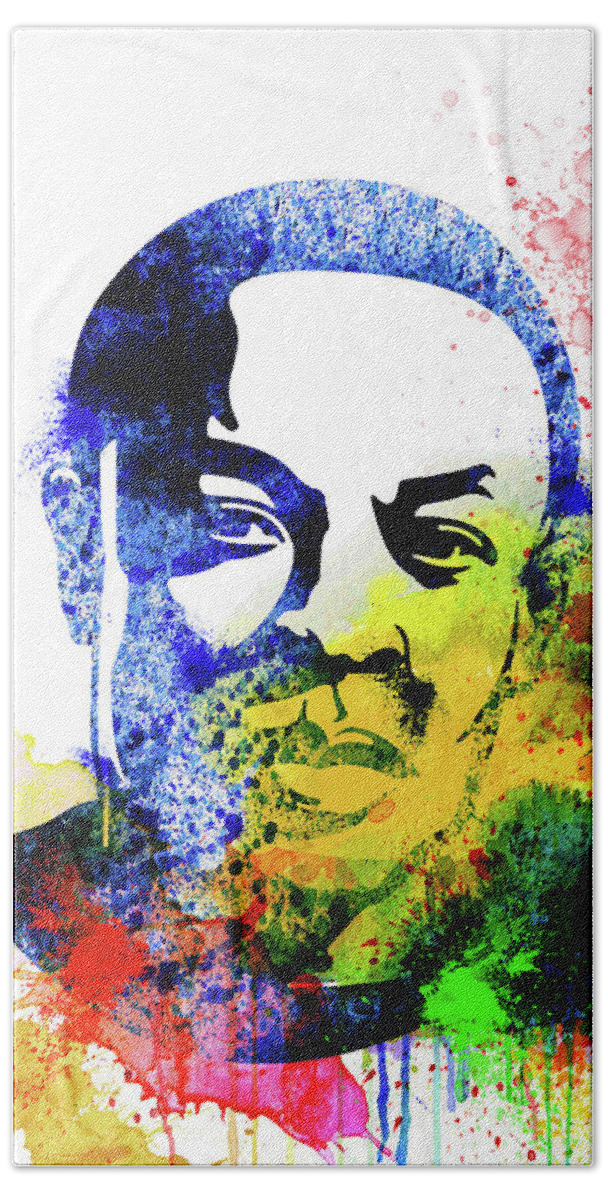 Dr. Dre Beach Towel featuring the mixed media Dr. Dre Watercolor by Naxart Studio
