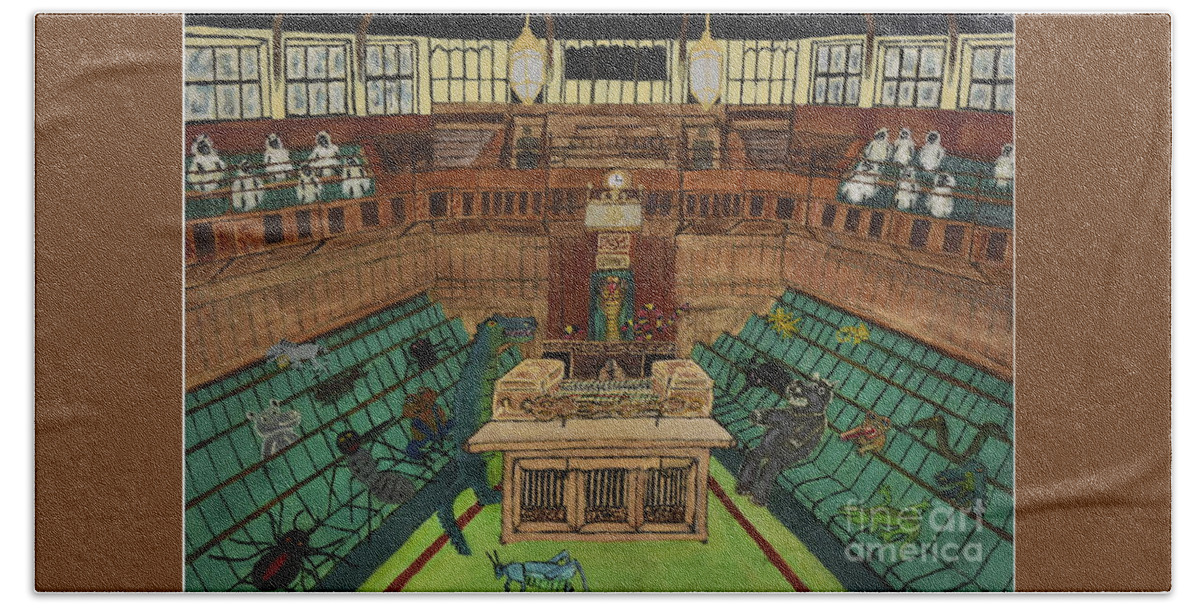 Parliament Beach Towel featuring the painting Drain the Swamp by David Westwood