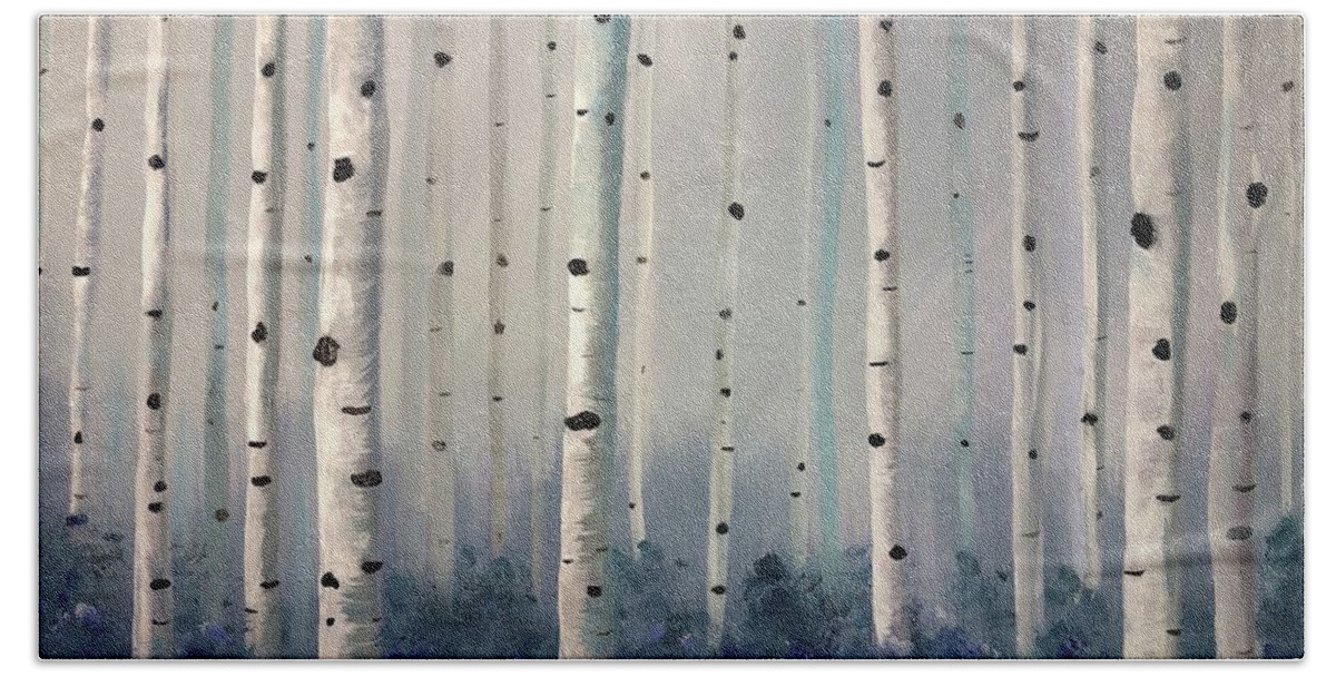 Birches Beach Towel featuring the painting Dreamy Forest by Stacey Zimmerman
