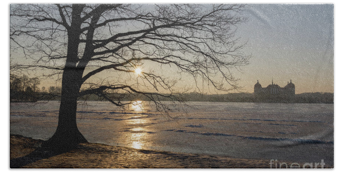 Dreamy Beach Towel featuring the photograph Winter sunset at Moritzburg Castle 1 by Adriana Mueller