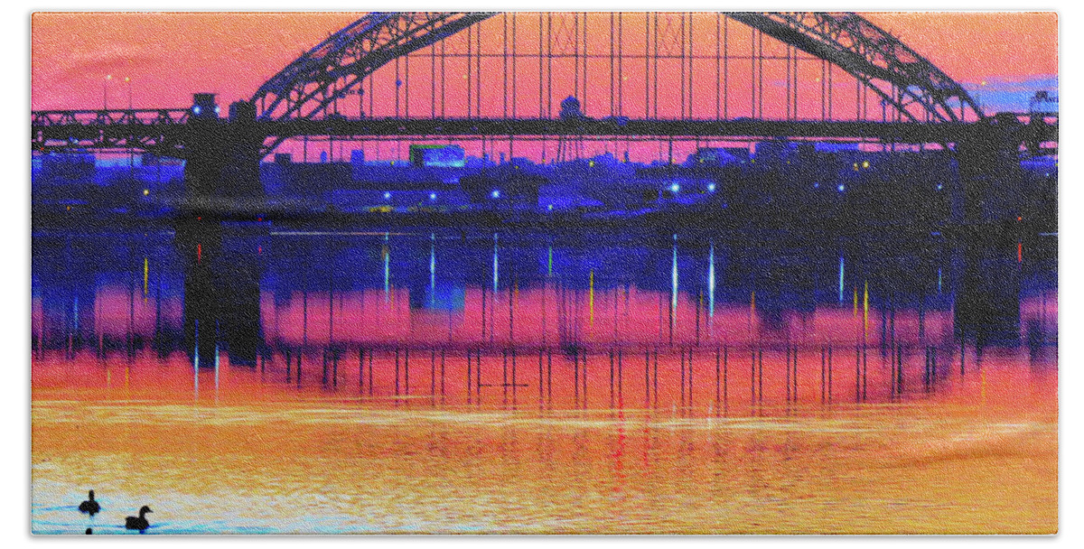 Bridge Beach Towel featuring the photograph Drenched in Sunset Colors by Linda Stern