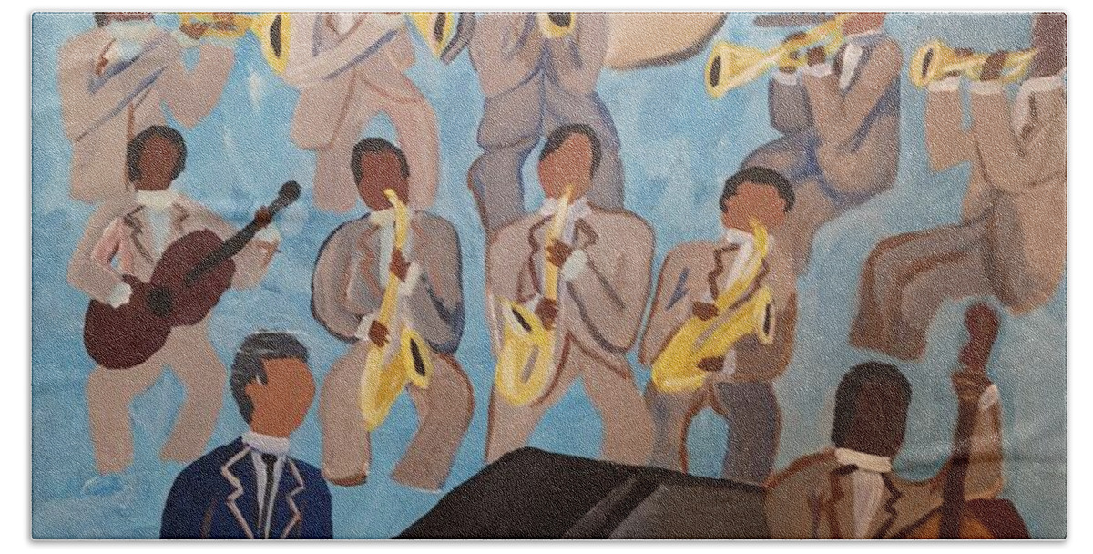 Duke Ellington Beach Towel featuring the painting Duke Ellington and His Jazz Orchestra by Jennylynd James