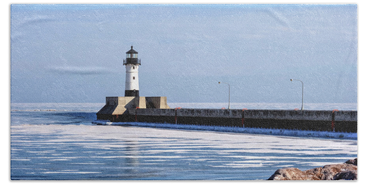 Fine Art Beach Towel featuring the photograph Duluth Harbor North Pier Light II by Robert Harris