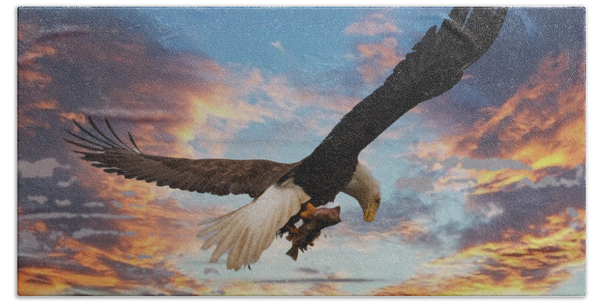 Alaska Beach Towel featuring the photograph Eagle on Dramatic Sky by Darryl Brooks
