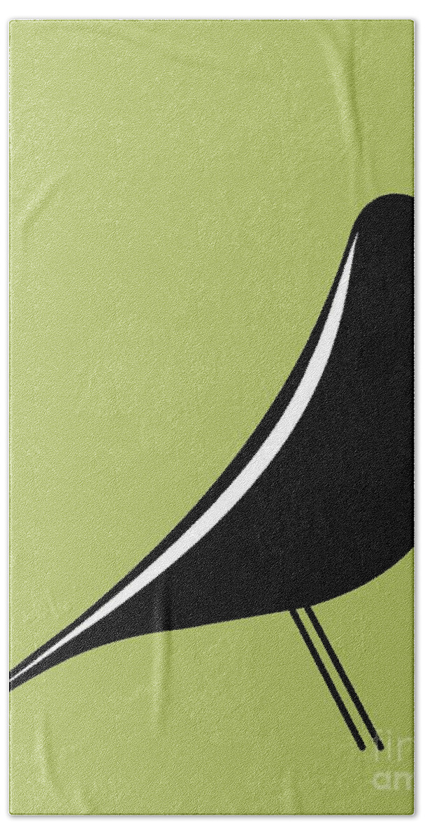 Mid Century Modern Beach Towel featuring the digital art Eames House Bird on Green by Donna Mibus