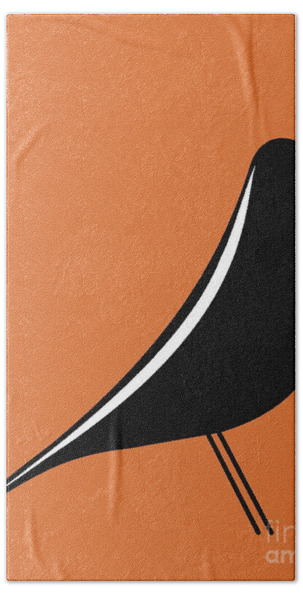 Mid Century Modern Beach Towel featuring the digital art Eames House Bird on Orange by Donna Mibus
