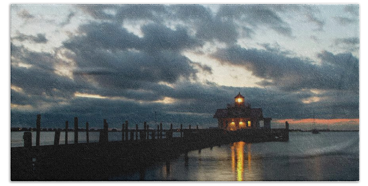 Architecture Beach Sheet featuring the photograph Early Morning over Roanoke Marshes Lighthouse by Liza Eckardt