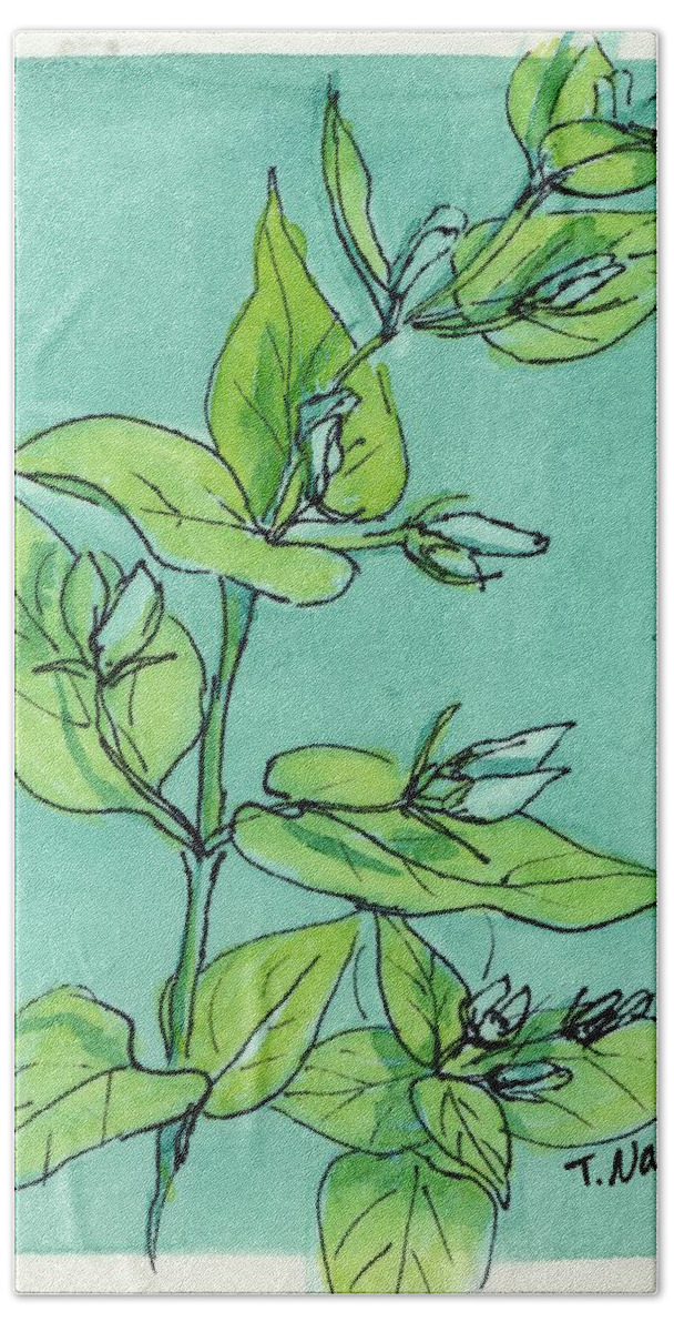Just A Simple Drawing Of A Flowering Plant In Early Spring. Enjoy. Beach Towel featuring the drawing Early Spring by Tammy Nara