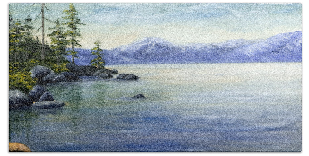 Lake Tahoe Beach Towel featuring the painting East Shore Lake Tahoe by Darice Machel McGuire