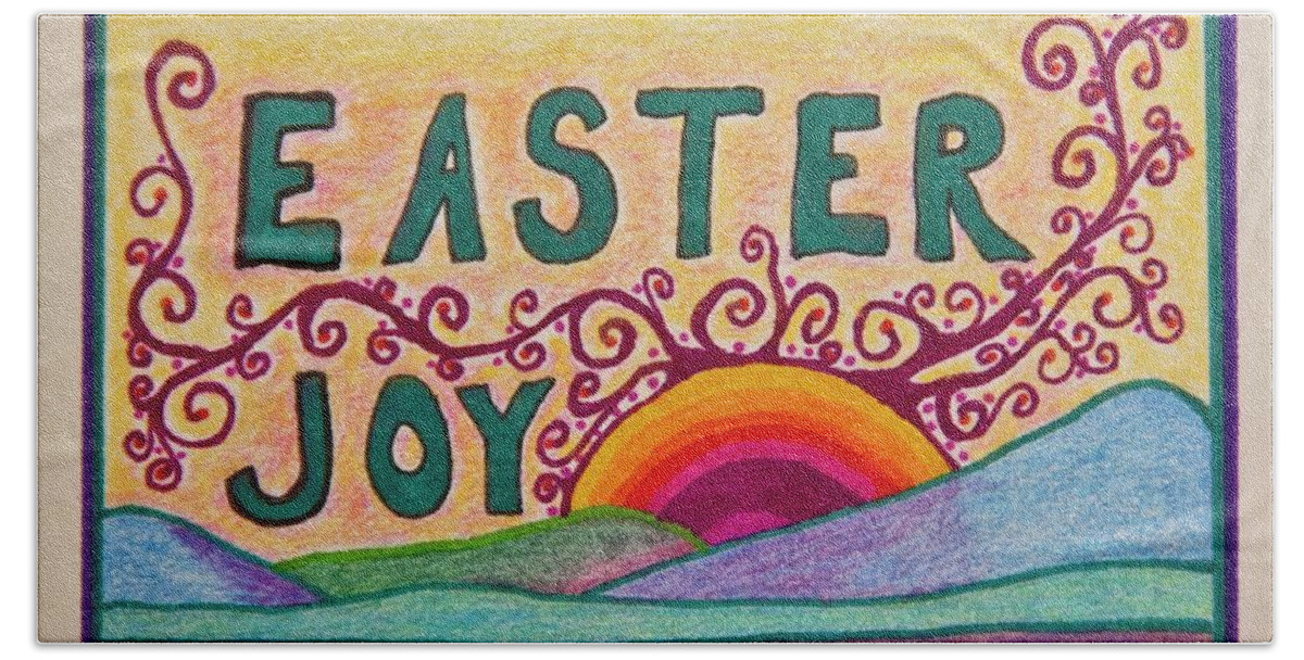 Easter Beach Towel featuring the drawing Easter Joy by Karen Nice-Webb