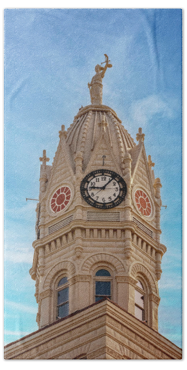 Edgar County Courthouse Beach Towel featuring the photograph Edgar County Courthouse Clock Tower - Paris, IL by Susan Rissi Tregoning