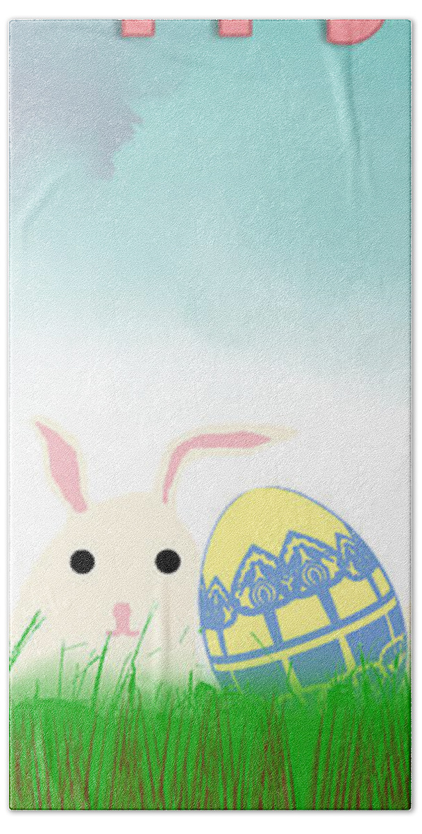 Rabbit Beach Towel featuring the mixed media Eggs and Bunnies by Moira Law