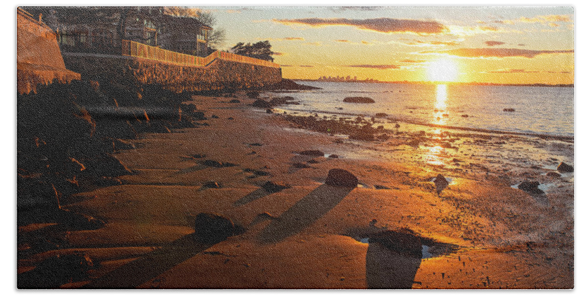Swampscott Beach Towel featuring the photograph Fisherman's Beach Rock Wall Sunset Swampscott Massachusetts North Shore by Toby McGuire