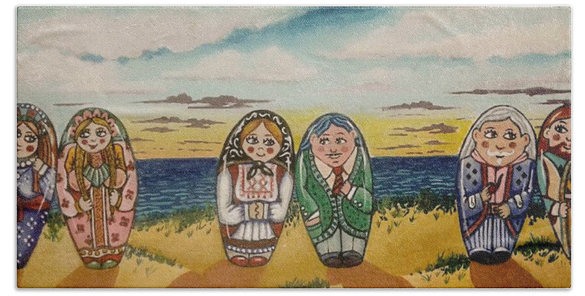 Russian Dolls Beach Towel featuring the painting Either way by James RODERICK