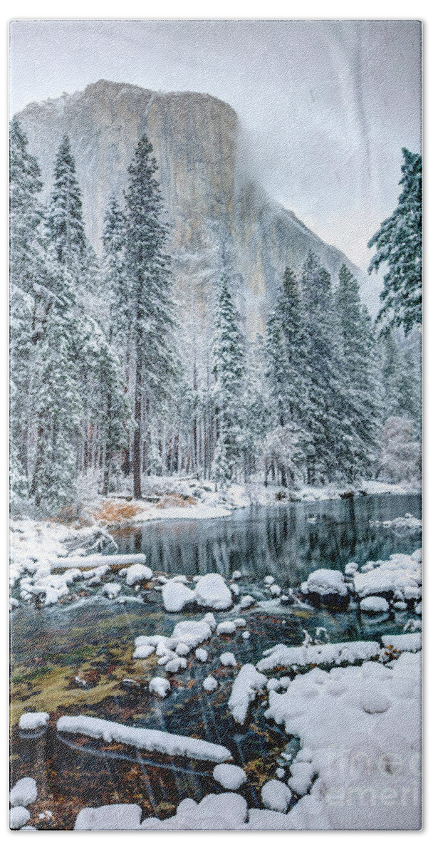 El Capitan And The Merced River In Yosemite National Park Beach Towel featuring the photograph El Capitan and The Merced River in Yosemite National Park by Dustin K Ryan