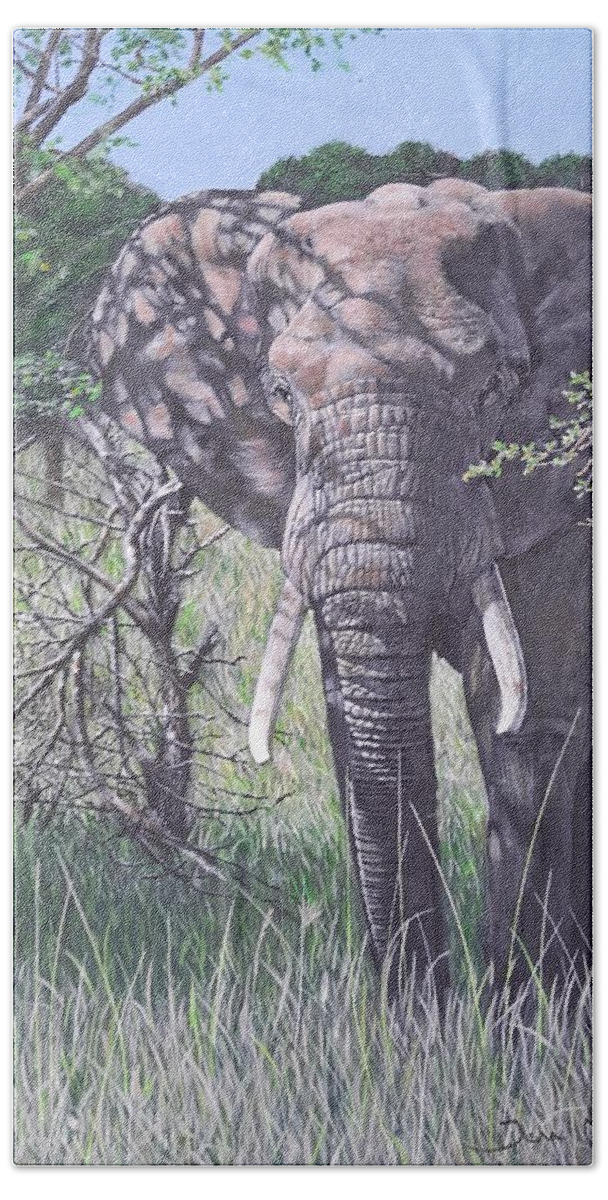 Elephant Beach Towel featuring the painting Elephant in the Bush by John Neeve