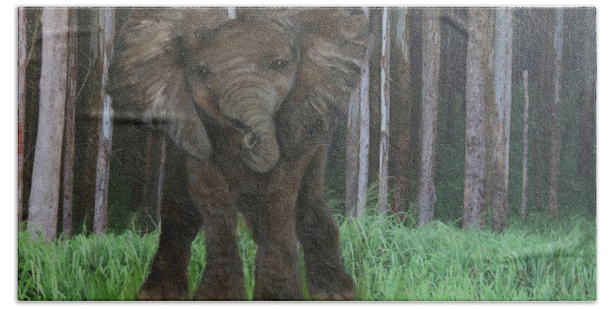 Art Beach Towel featuring the painting Elephant by Tammy Pool