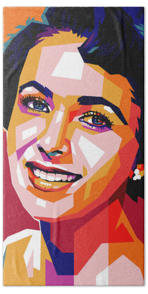 Elizabeth Taylor Beach Towel featuring the mixed media Elizabeth Taylor - early by Movie World Posters