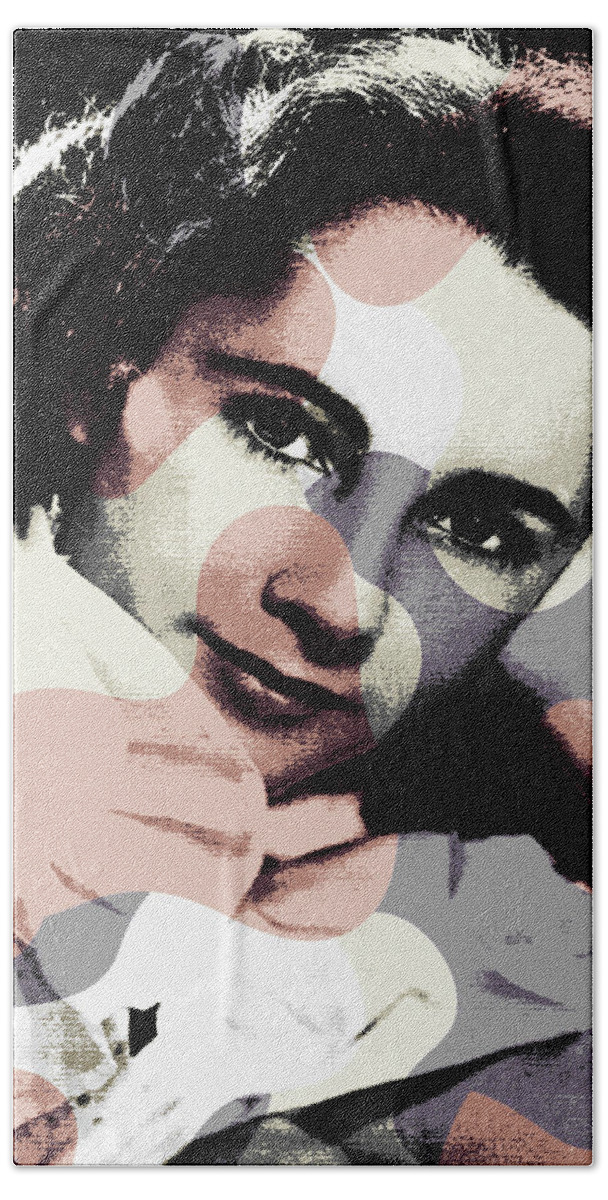 Elizabeth Beach Towel featuring the mixed media Elizabeth Taylor modernized portrait by Movie World Posters