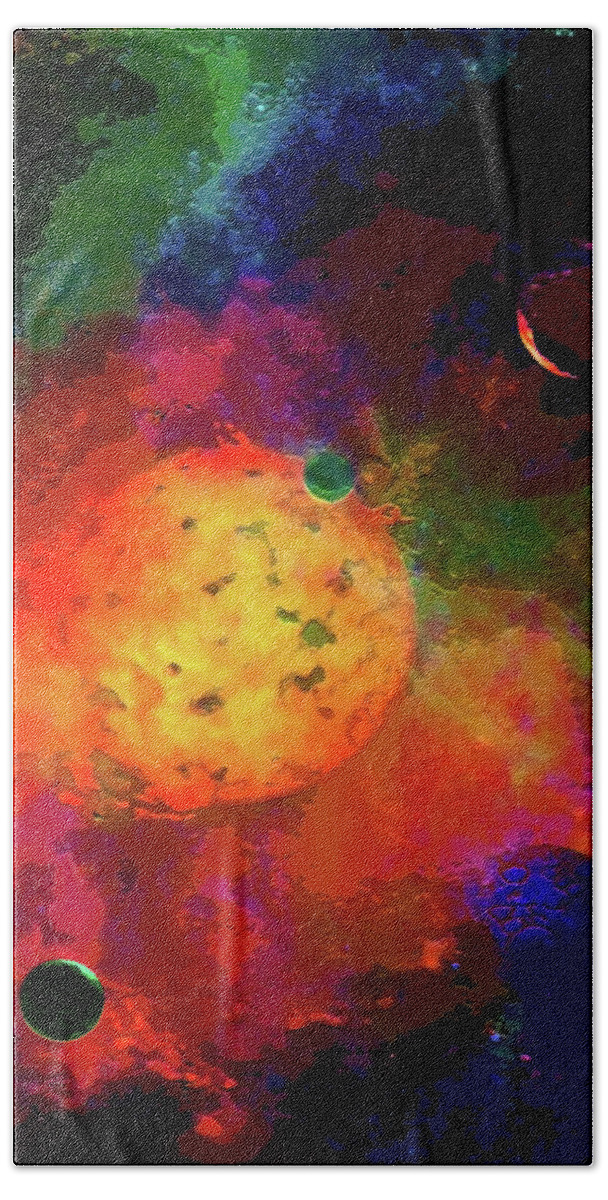 Mixed Media Beach Towel featuring the digital art Emerging Planets by Don White Artdreamer