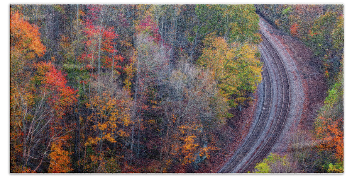 Fall Beach Towel featuring the photograph Empty Tracks in the Fall by Darren White