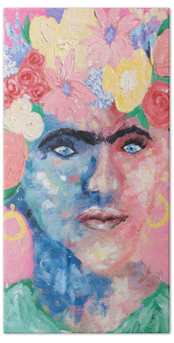 Frida Beach Towel featuring the painting Emulating Frida by Bonny Puckett